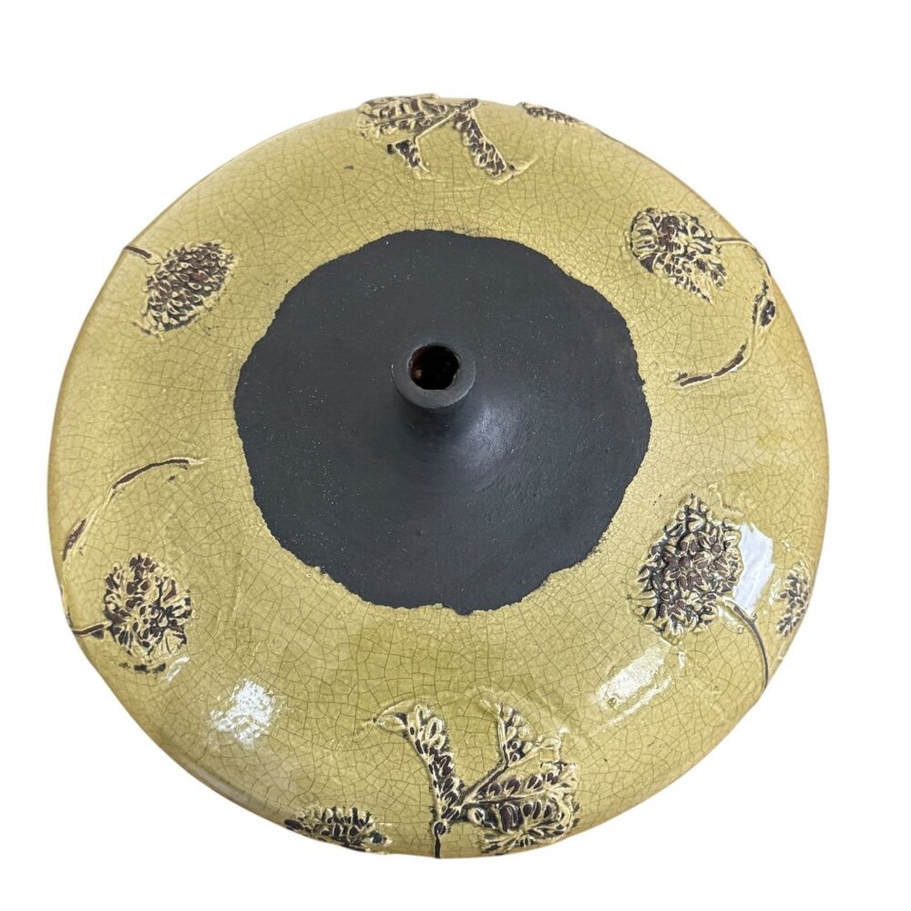 Vintage Unique Raku Pottery Vase with Intricate Crackle Flower Pattern Handmade - Picture 8 of 10